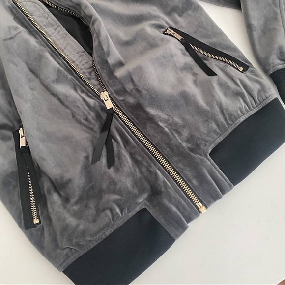 🔥NEW TRUE RELIGION PLUSH VELVET GRAY BOMBER JACKET WINTER FALL DESIGNER COZY XS - Picture 6 of 7